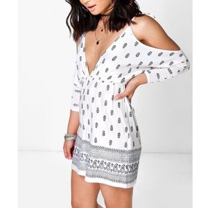 Petite Open-Shoulder Skater Dress