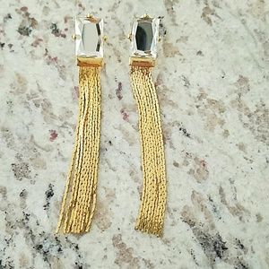 New gold rectangular fringe earrings