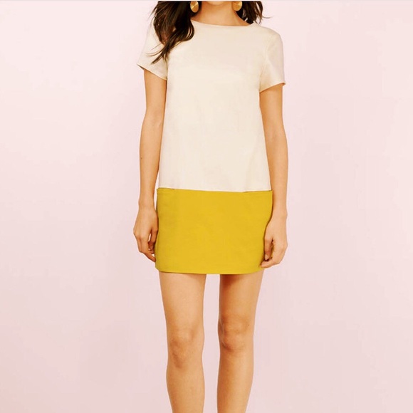 Cream and chartreuse color block shift dress