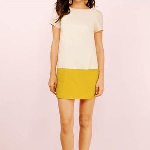 Cream and chartreuse color block shift dress