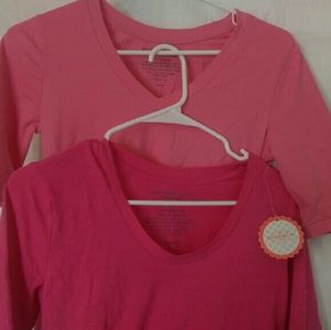 Lot of 2 pink downeast base shirt 3/4 sleeve NEW