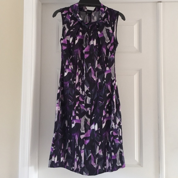 Purple silk geometric print shift dress