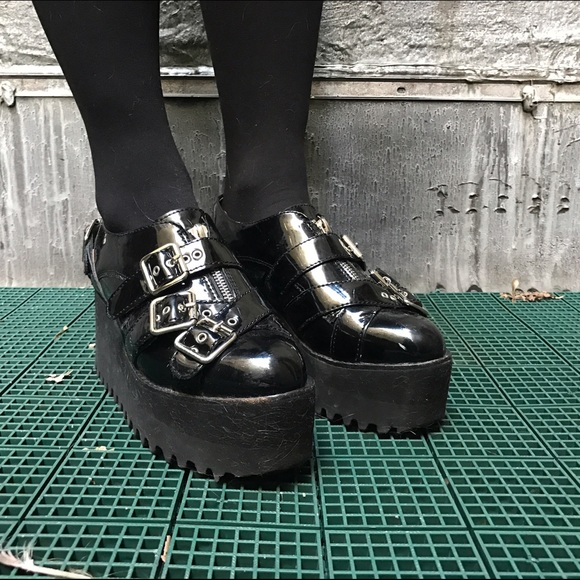 Jeffrey Campbell patent leather buckle creepers
