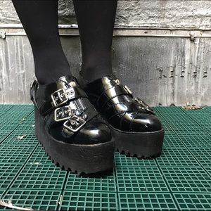 Jeffrey Campbell patent leather buckle creepers