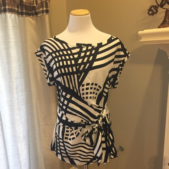 NY&Co. Black and White Draped Blouse