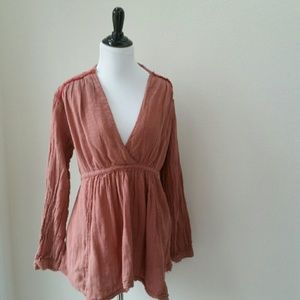 FREE PEOPLE RED & WHITE STRIPED SHIRT,  SZ M