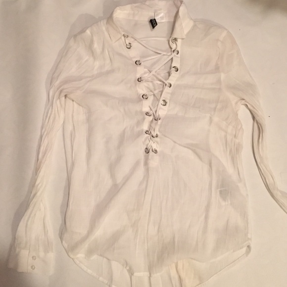 White lace up blouse