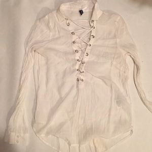 White lace up blouse