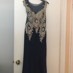 Navy blue sparkly dress.