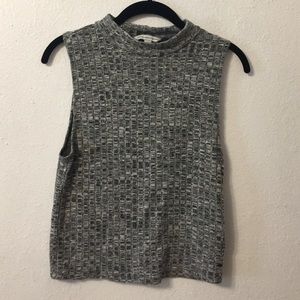 Grey Heathered Sleeveless Mock Neck Sweater