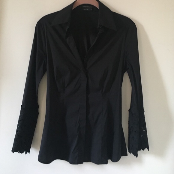 BCBG Max Azria black stretch button down shirt