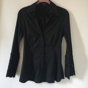 BCBG Max Azria black stretch button down shirt