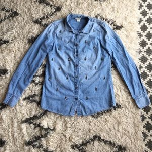 J. Crew Embellished Chambray Top