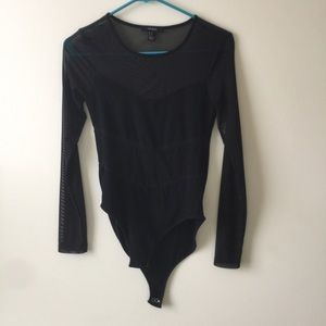 Forever 21 Long sleeve mesh cutout bodysuit Forever 21 Long sleeve mesh cutout bodysuit