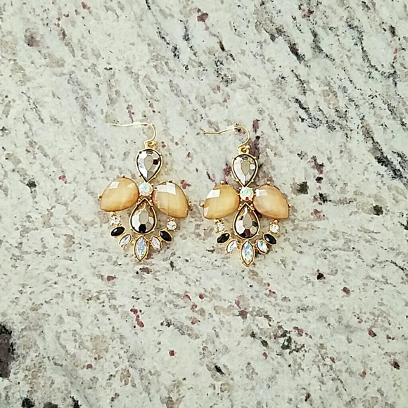 New tan, black, crystal teardrop earrings