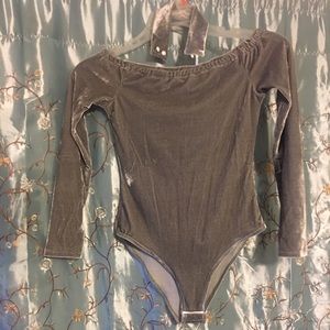Grey Velvet choker Bodysuit