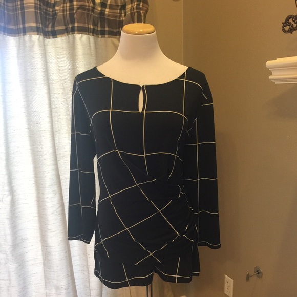NY&Co. Black and White Draped Blouse.