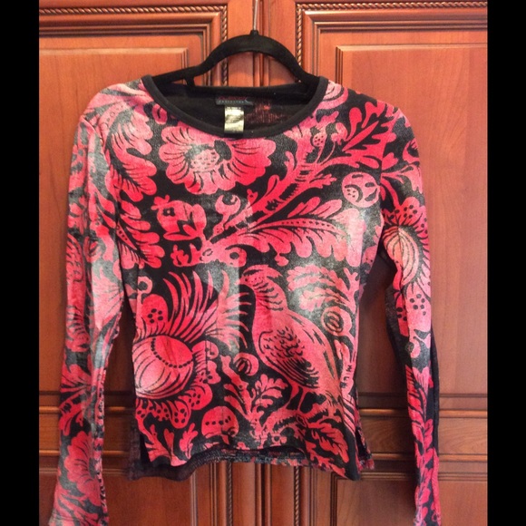 Custo Barcelona Red Black Graffiti bird top size 3