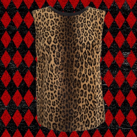 Milly faux fur leopard top with leather detailing