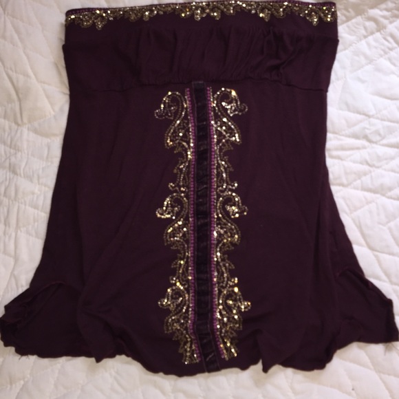 Strapless shirt. Burgundy with sparkle. Adorable - Picture 1 of 4