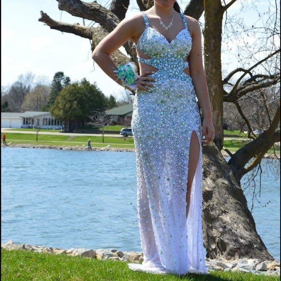 White and blue prom dress