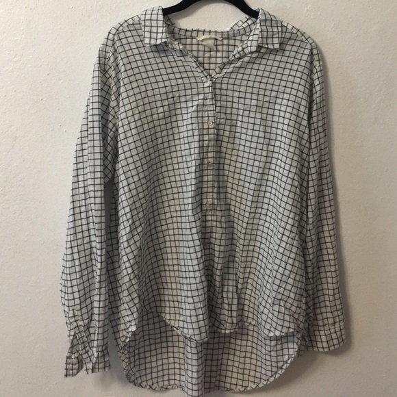 Windowpane Oversized Button-up Blouse
