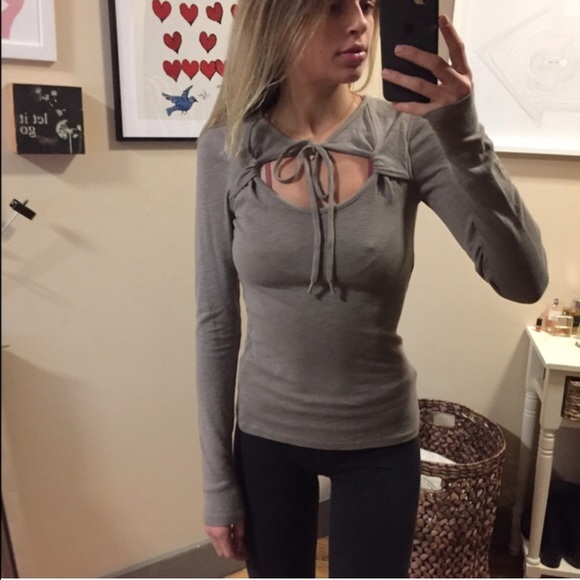 FP grey tie front long sleeve top