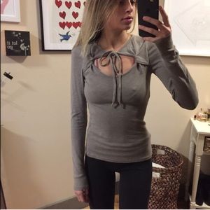 FP grey tie front long sleeve top