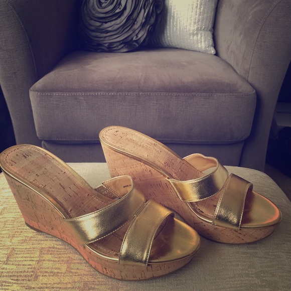 Gold strappy slides