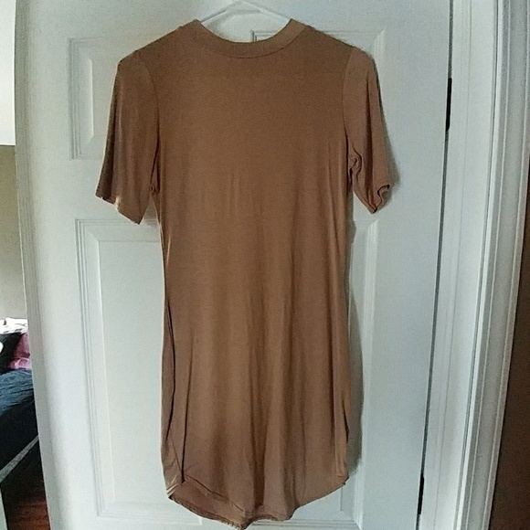 Tan curve hem body con dress