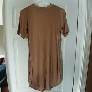 Tan curve hem body con dress