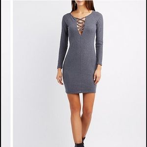 Ribbed Lattice - Front Bodycon Dress