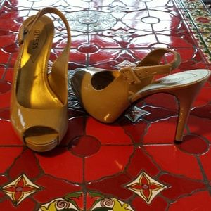 Nude Guess sling back pumps