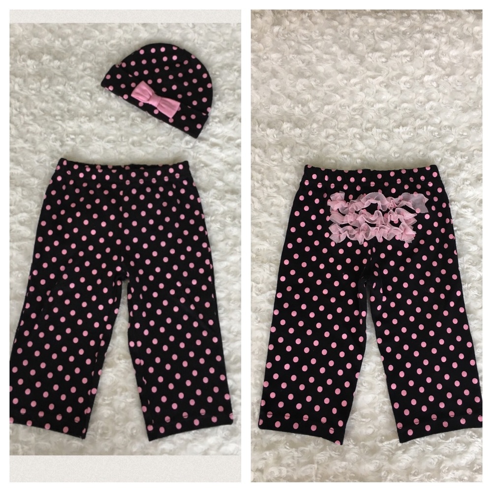 Baby Girl's matching pants with ruffles and hat