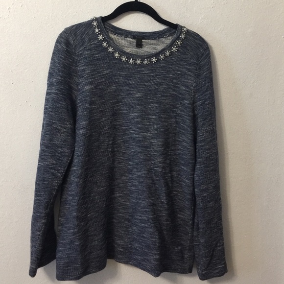 Navy Heathered Jeweled Sweater