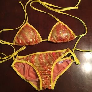 Yellow & orange sequence scrunch butt bikini