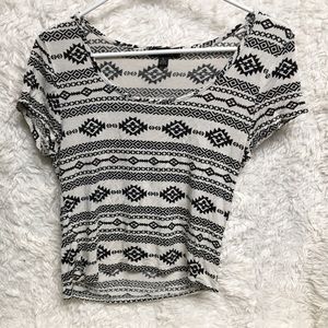 Tribal black and white stretchy crop top