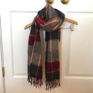 Maroon Plaid Scarf with Fringe
