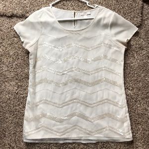 Loft Cream Blouse with Sparkly Stripes- Size S
