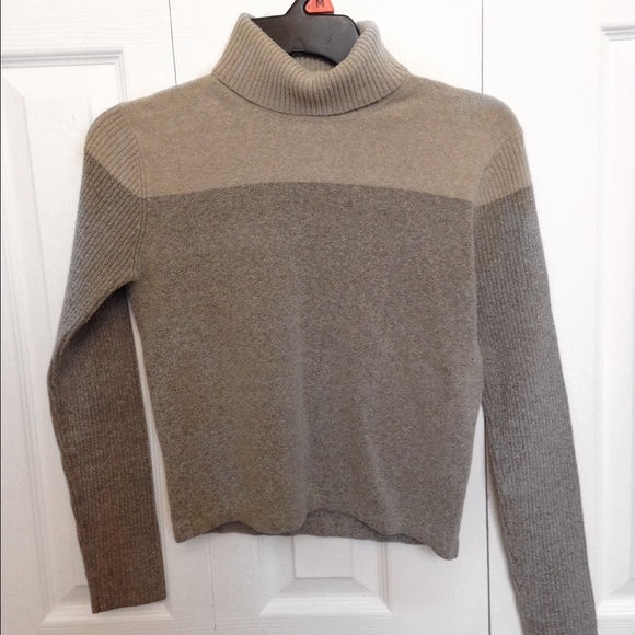Cream and Gray Turtleneck Sweater