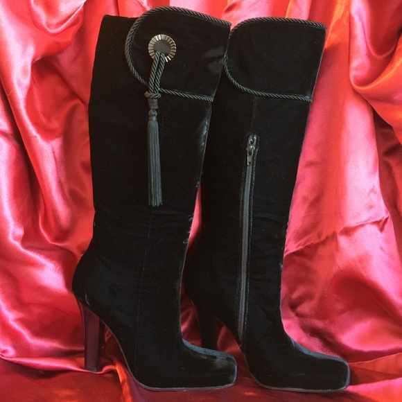 BCBG MAXAZRIA Black Velvet Tassel Boots