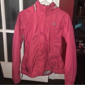 Pink north face rain jacket size medium
