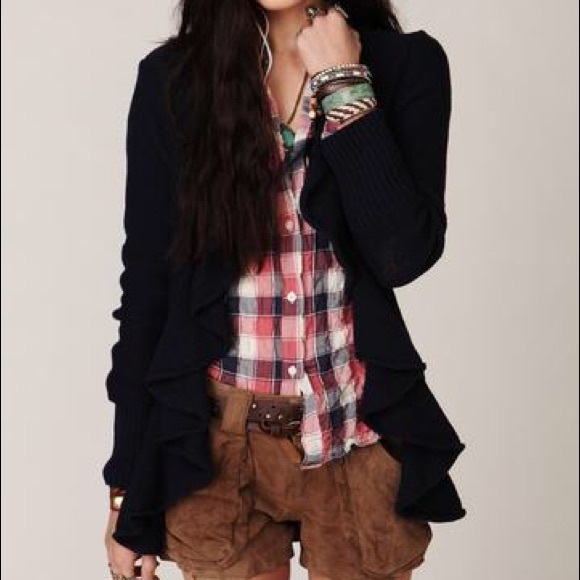 FREE PEOPLE SWEEPING RUFFLE CARDIGAN SWEATER S