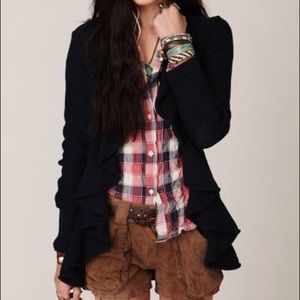 FREE PEOPLE SWEEPING RUFFLE CARDIGAN SWEATER S