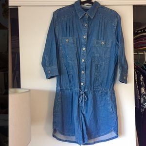 Anthropologie 3/4 sleeve denim romper