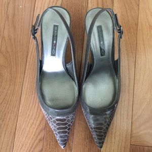 Gorgeous taupe crocodile kitten high heels.