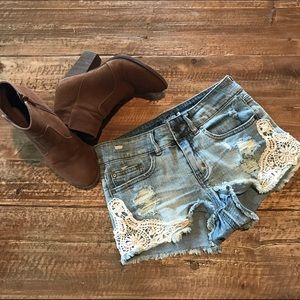 Denim Shorts with Crochet Detail