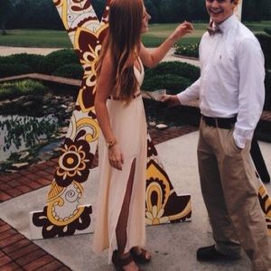 Nude Long Formal Dress (GOLD BELT INCLUDED)