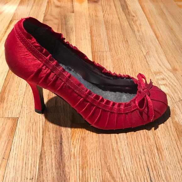 Red satin heels