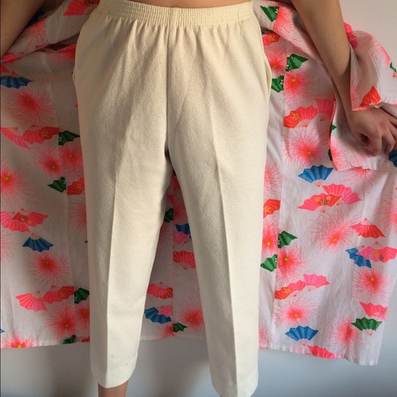 White Elastic Terrycloth Pants